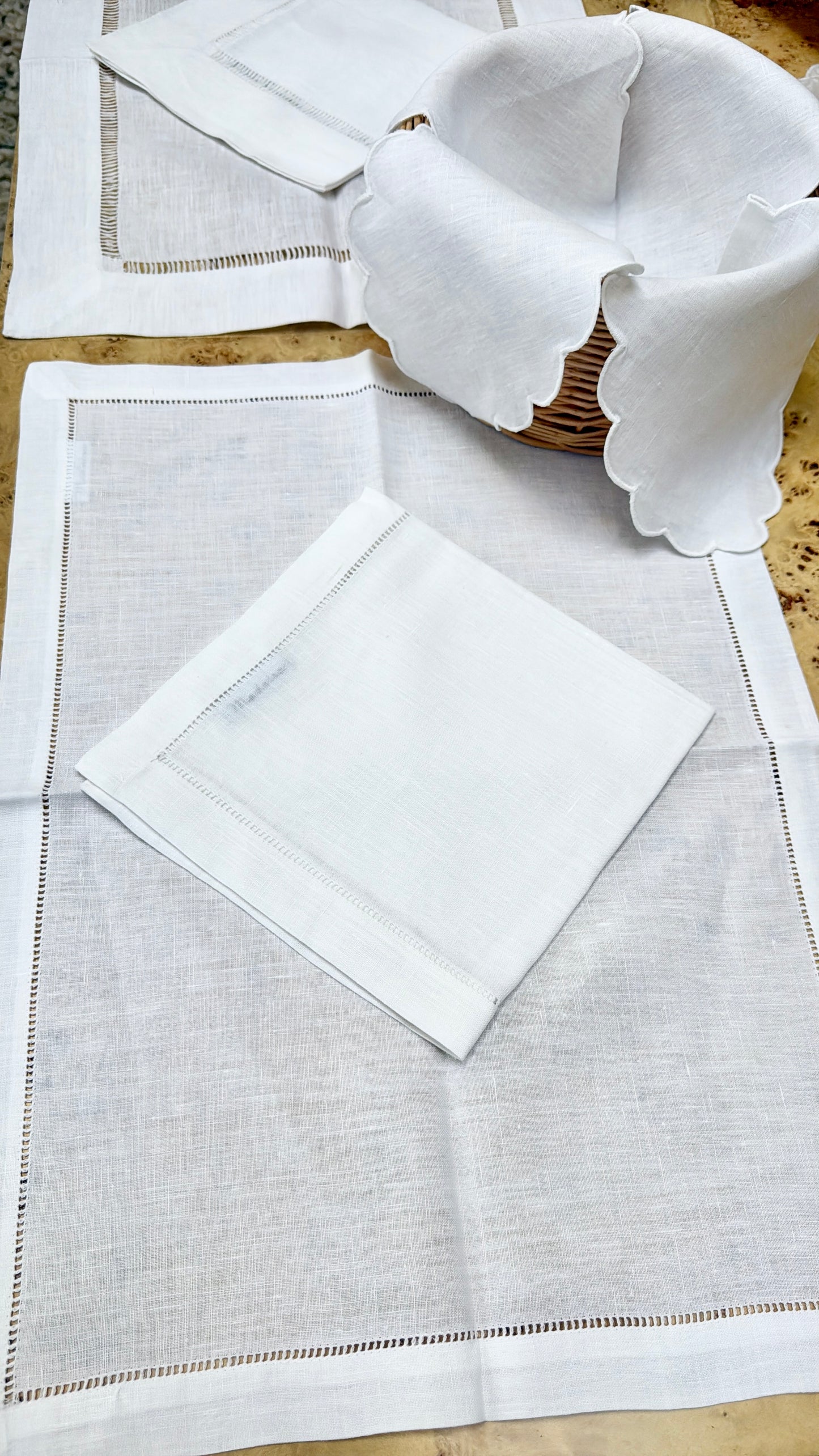 White Luxury Plain Hempstitched TableLinen Set