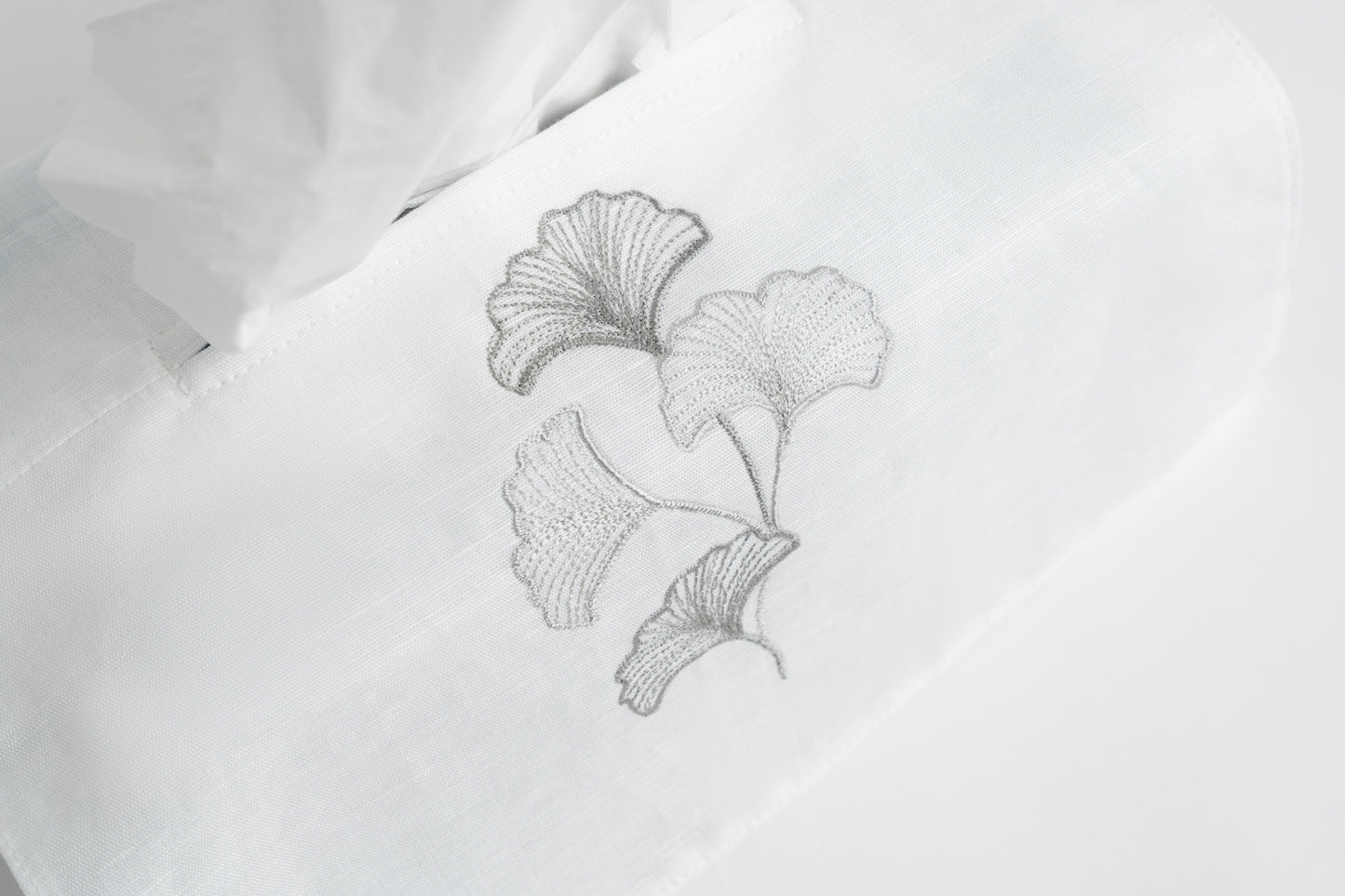 Tissue cover gold embroidered ginkgo flower