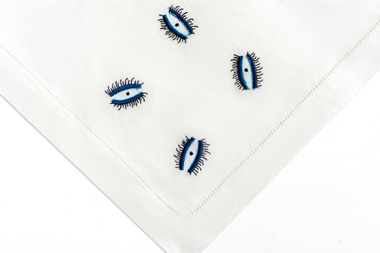 مفرش طاولة دائري بلون أزرق